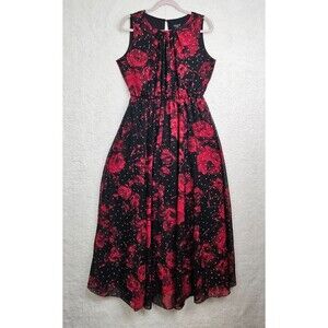 AlexaB Women Dress 10 Black Floral Print 100%Polyester Sleeveless Fit Flare Maxi